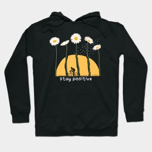 Stay Positive Slogan Cycling at Sunset Chamomile Flowers Hoodie